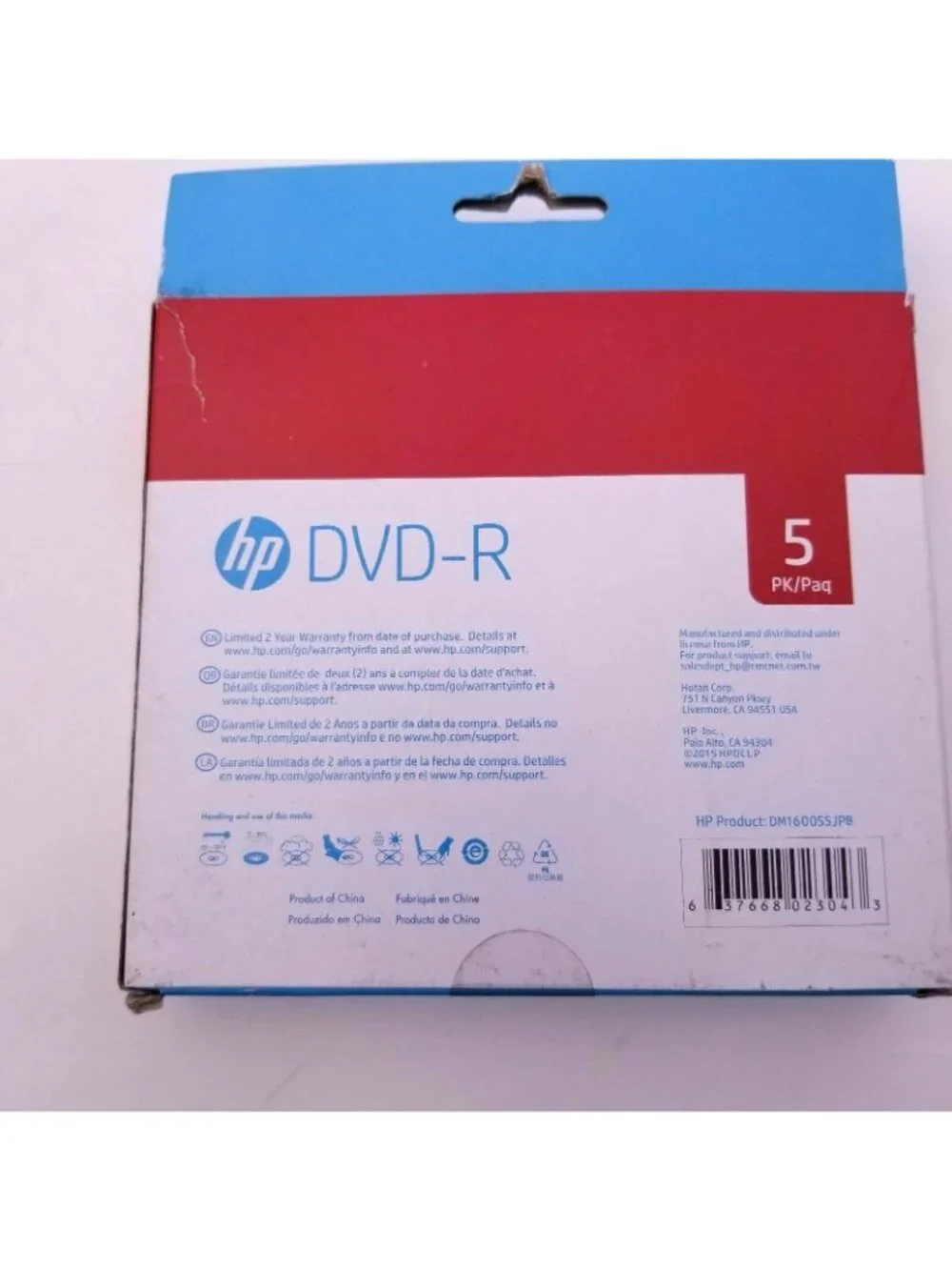 HP DVD-R 5pk 4.7GB 16X 120 Min Video in Slim Jewel Case Recordable Lot of 2 NEW